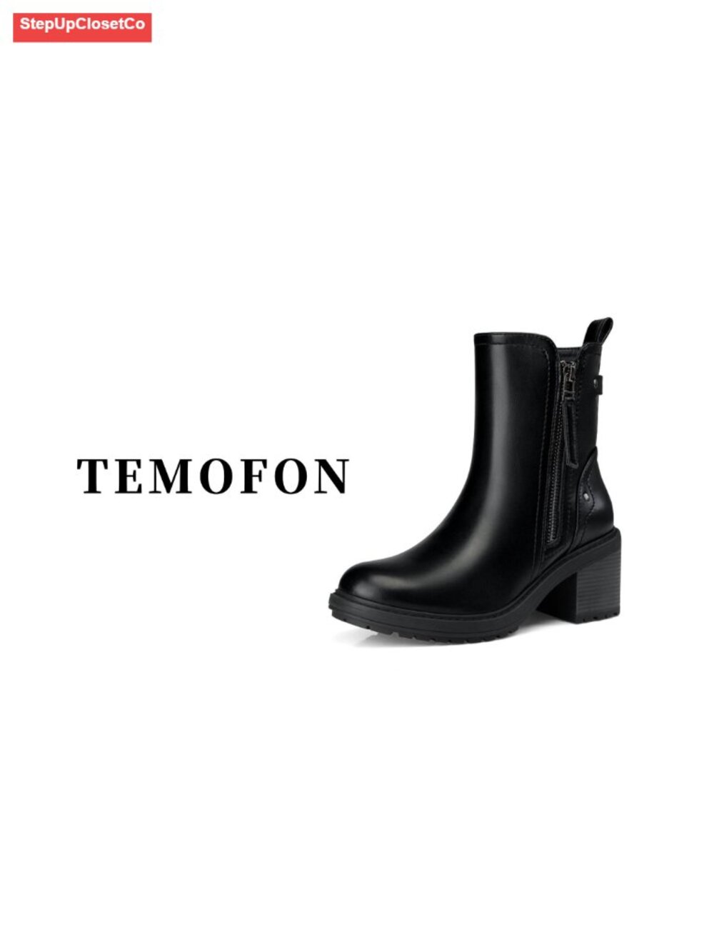 Women's Faux Leather Ankle Boots 2.56 Inch Chunky Heel Booties - Picture 6 of 6